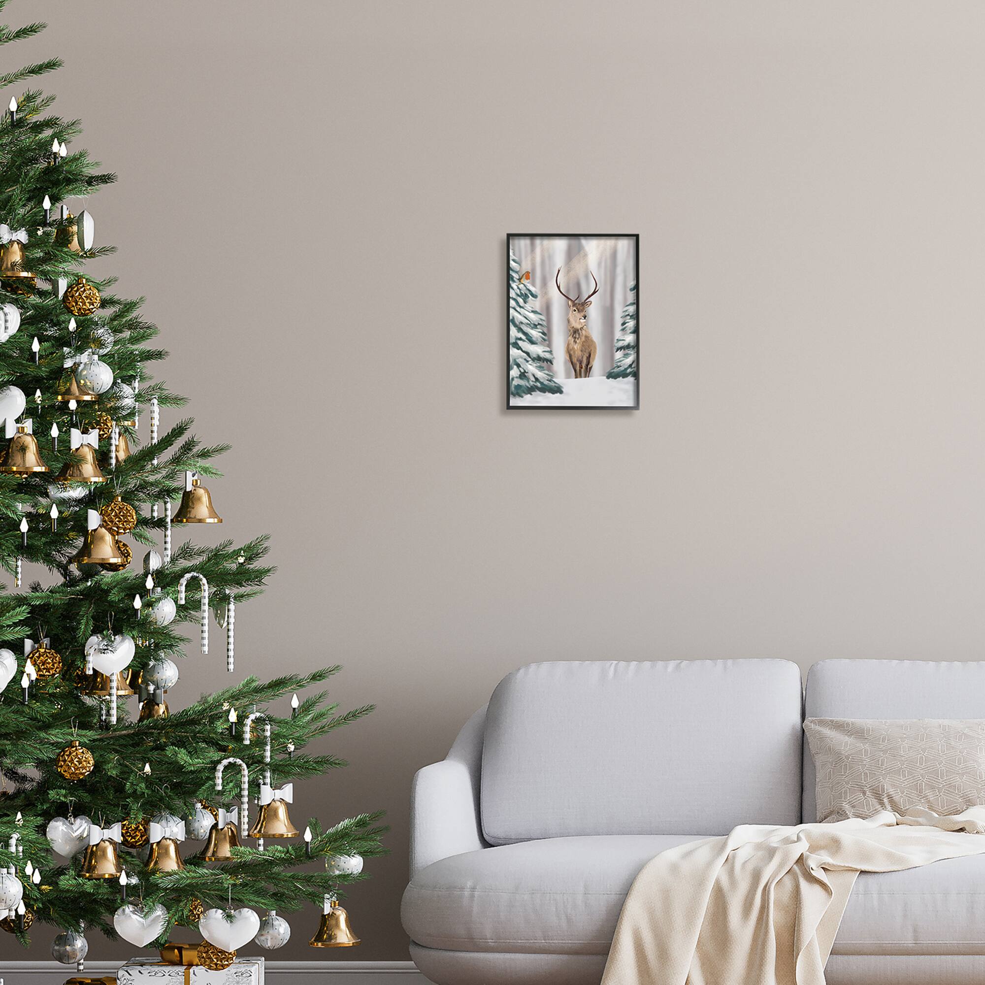 Stupell Industries Seasonal Deer Winter Landscape Framed Giclee Art